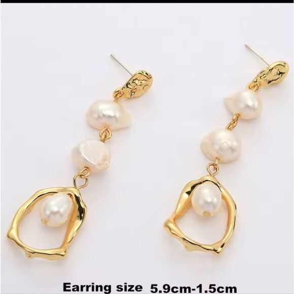 18K Gold Plated Freshwter Pearl Drop Earrings  - Picture 4 of 6